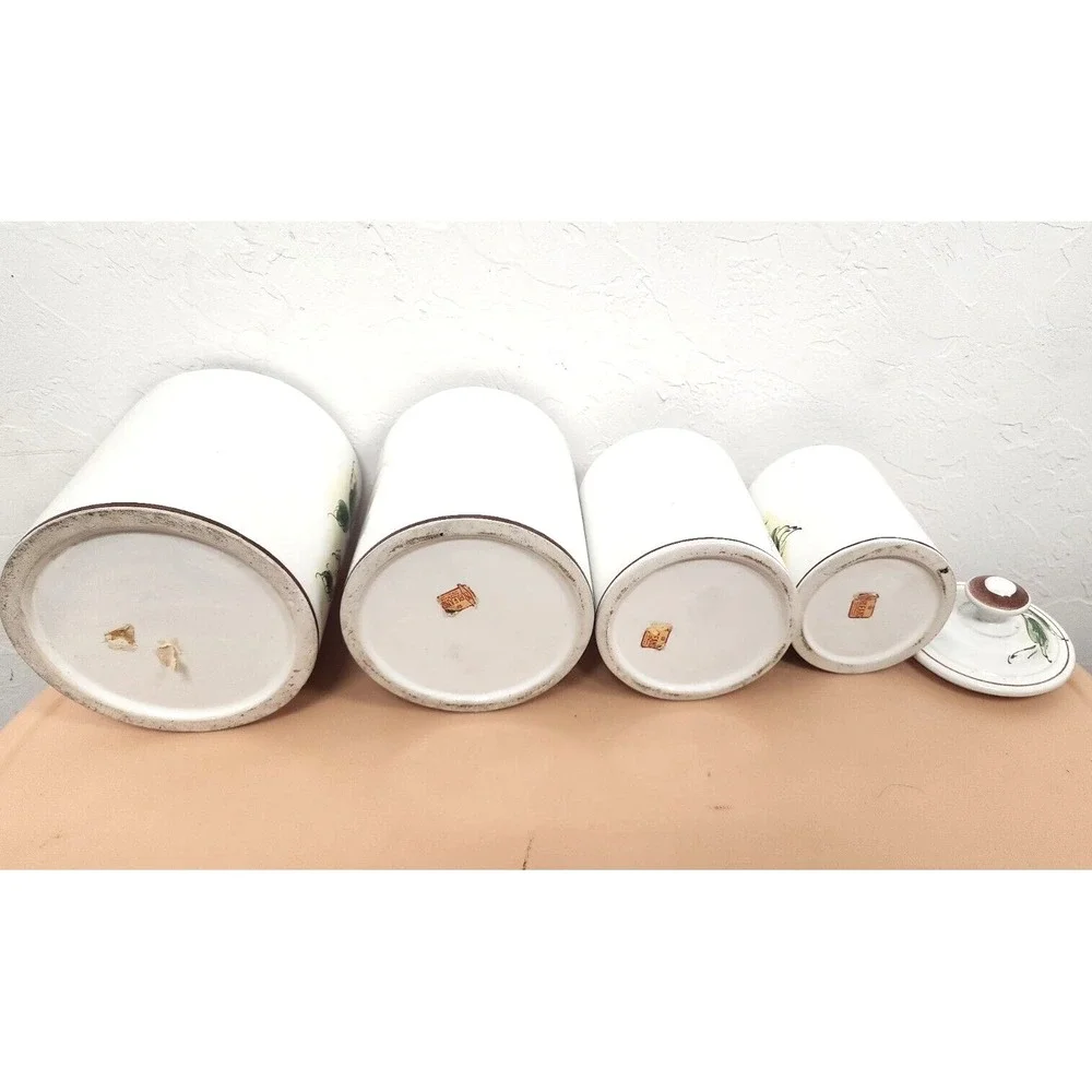 Vintage Norleans Set of 4 Floral Hand Painted Ceramic Canister‎ Made in Portogal